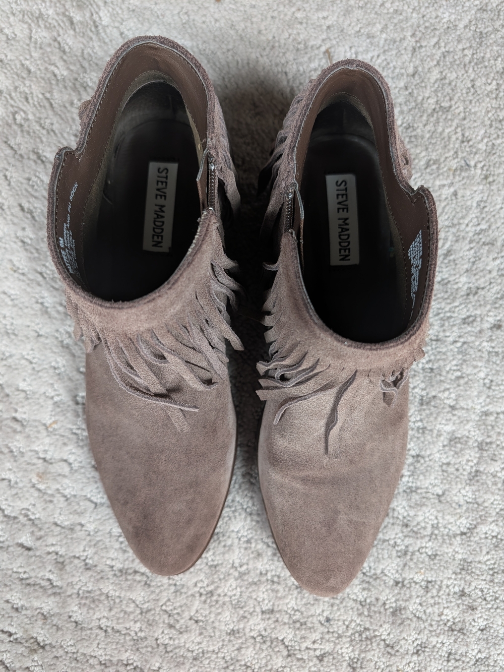 Steve Madden Women's Fringe Suede Ankle Boot in Taupe